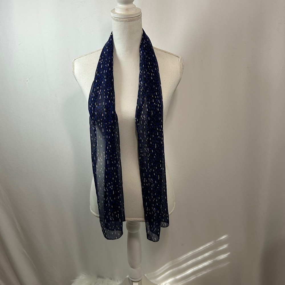 Navy‎ Blue Sheer Scarf with Abstract Print Lightweight Fashion Accessory